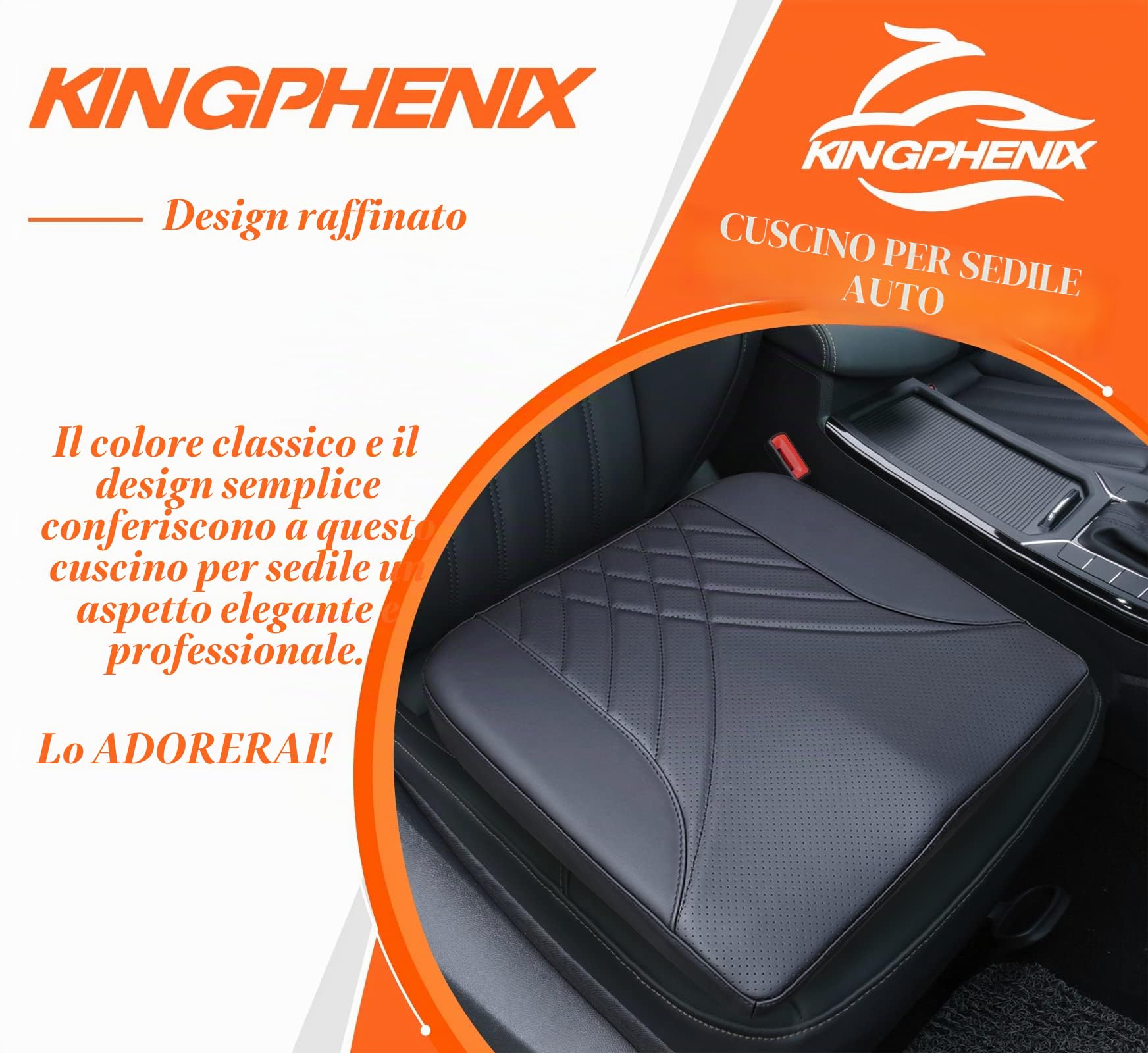 Kingphenix - Cuscino per sedile auto premium, cuscino per sedile del conducente in memory foam per migliorare la visuale di guida - Sollievo dal dolore al coccige e alla parte bassa della schiena