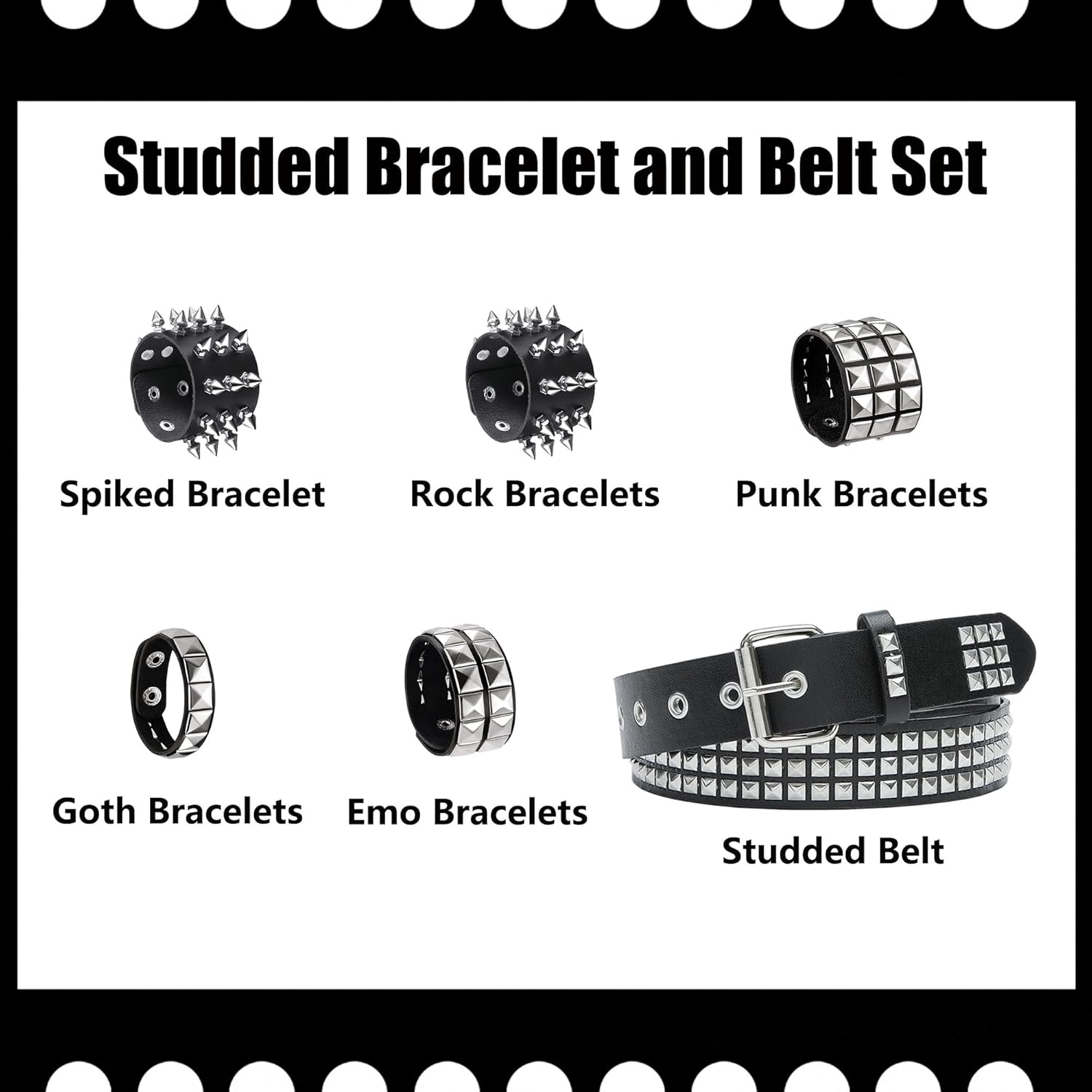 YMO Black Studded Belt, Studded Bracelet Punk Bracelets Emo Spiked Cuffs Goth Rivet Spiked Bracelets Grunge Emo Accessories for Women Men - Image 3
