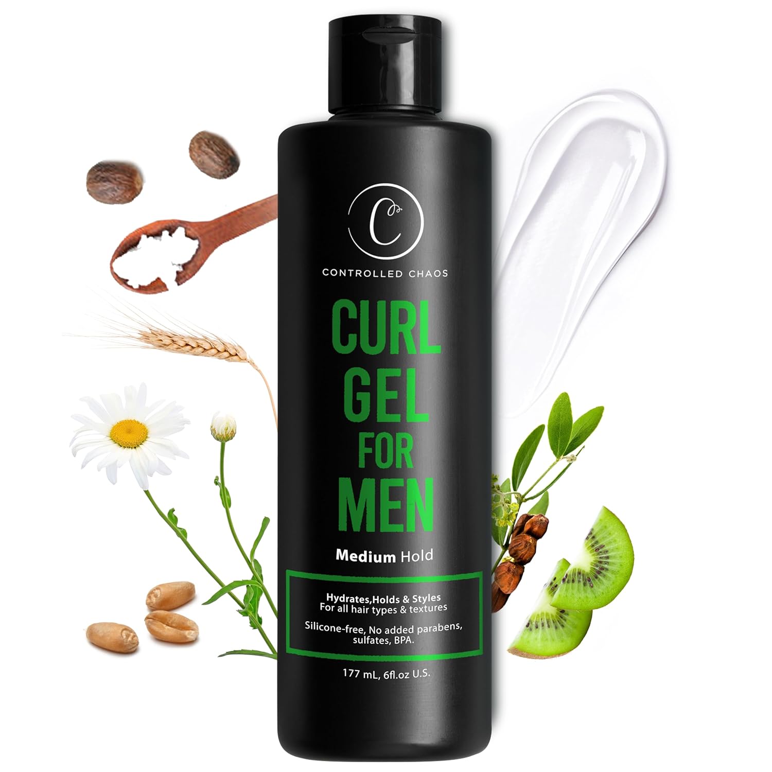 Controlled Chaos Curl Gel for Men - Hair Styling Gel For Wavy and Curly Hair With Shea Butter, Kiwi Extracts, Add Smoothness, Anti-frizz, Sulfate-Free Curl Gel (6oz)