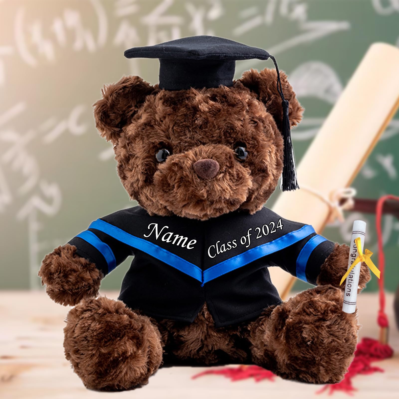 Personalized Graduation Teddy Bear - Custom Text, Class Of 2025, With Cap & Diploma, Graduation Gift