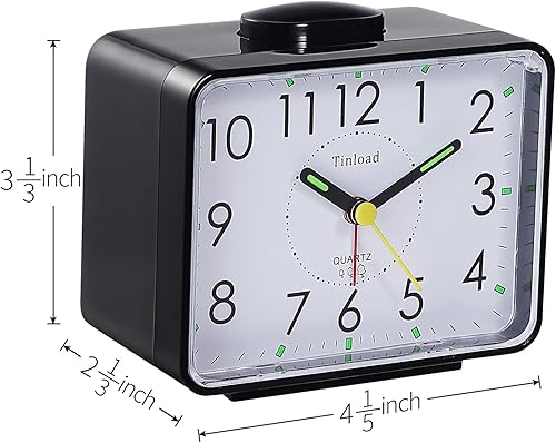 Miniatura 6 de Reloj despertador Crescendo de 4 pulgadas, silencioso, sin tictac, repetición, luz nocturna, funciona con pilas, fácil de configurar (negro)