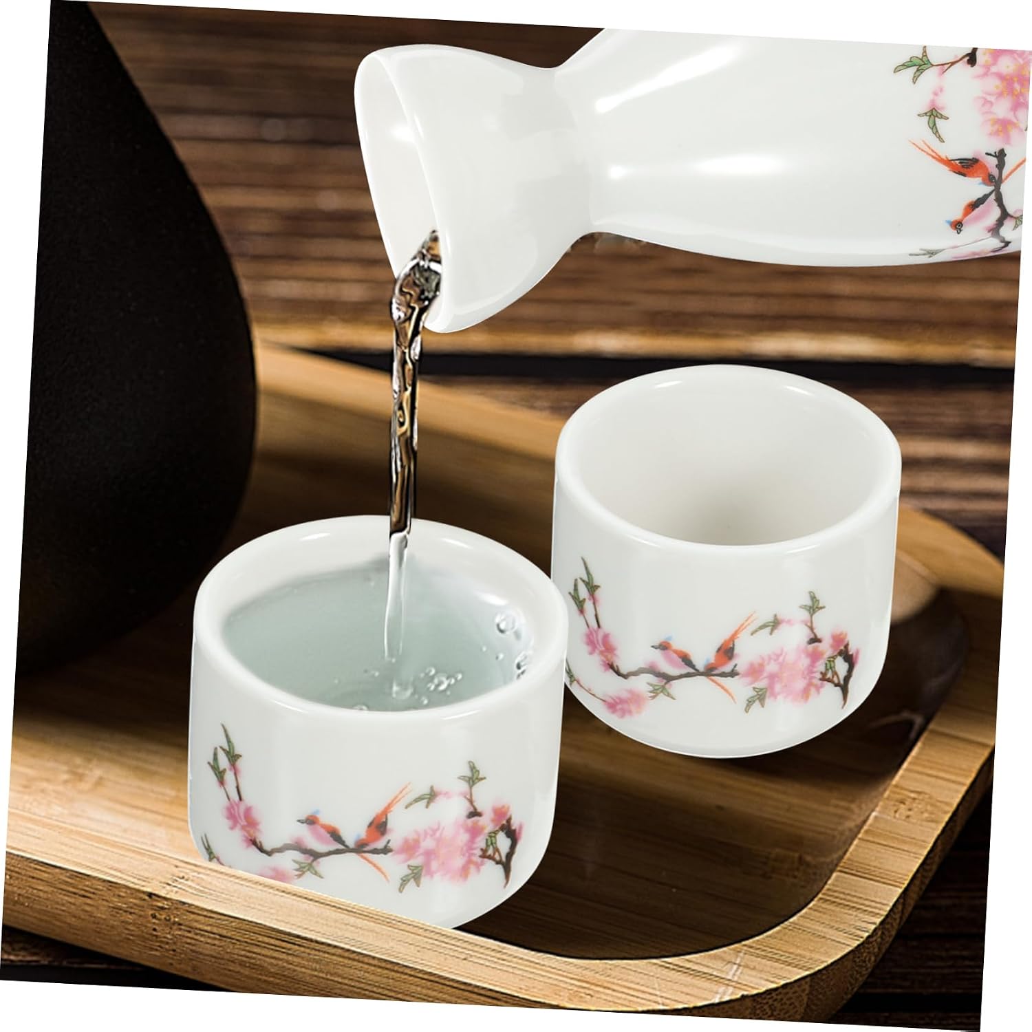 Vintage Japanese Sake Set with Flagon and Cups, Ceramic White