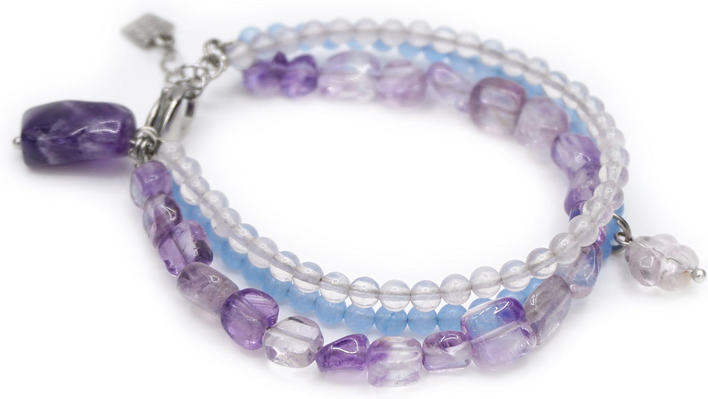 Steel Bracelet: Ametrine, Rose Quartz, Blue Agate, Amethyst