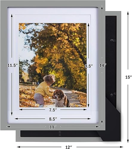 Miniatura 2 de Marco de fotos de 11 x 14 pulgadas con mate para madera real de 8 x 10 o 9 x 12 pulgadas + vidrio real (colgadosoporte), color gris claro, para