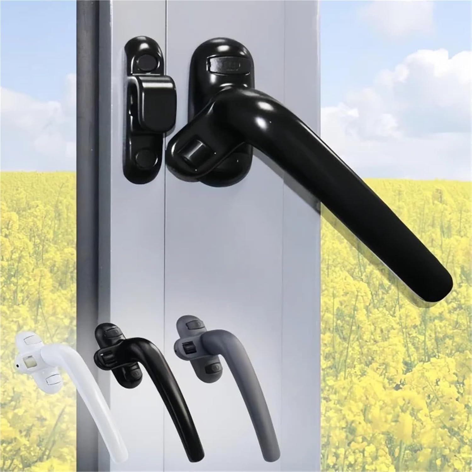 4 Pcs Universal Casement Window Handle Door Handles Wheel Lock with Buckle Aluminum Alloy Turning for Doors and Windows(Black Left)