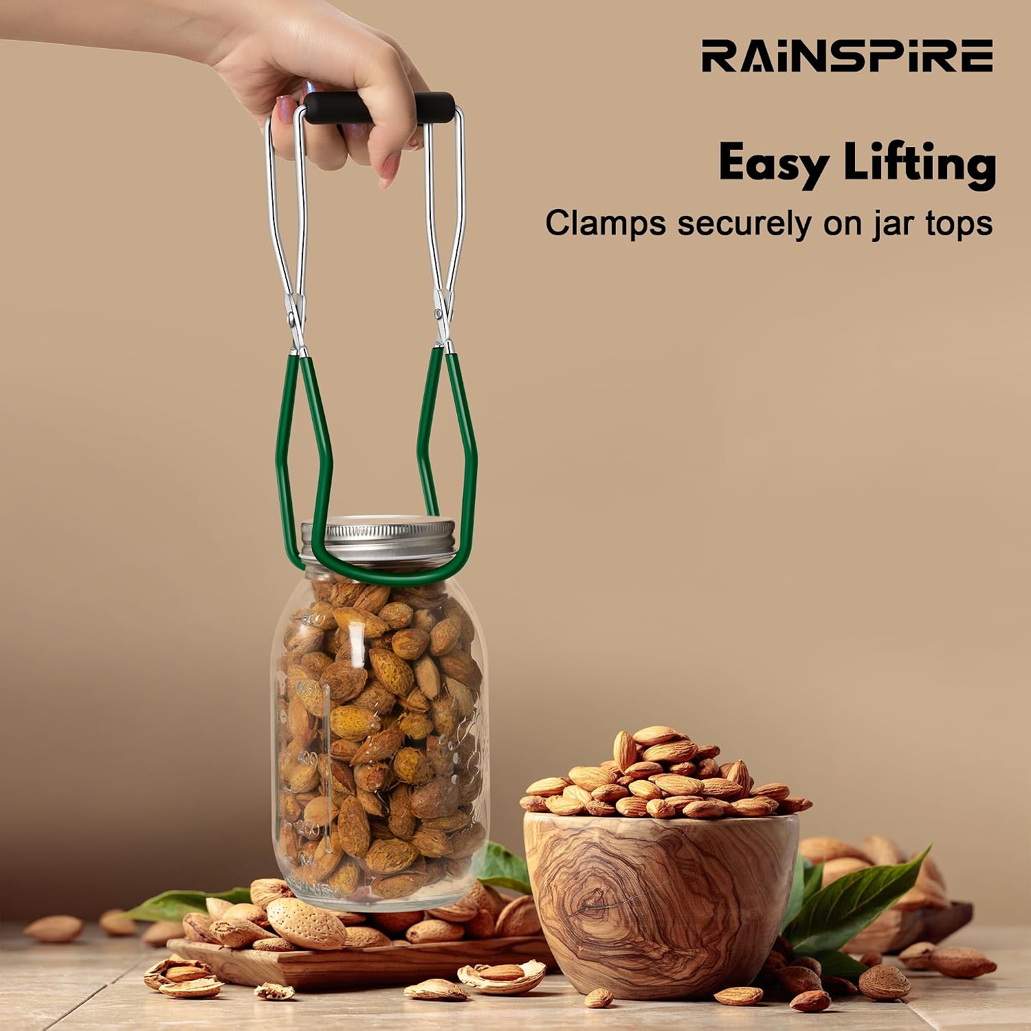 Rainspire Canning Jar Lifter, Canning Tongs Jar Lifter, Canning Tools, Canning Supplies for Home Kitchen, Stainless Steel, Green