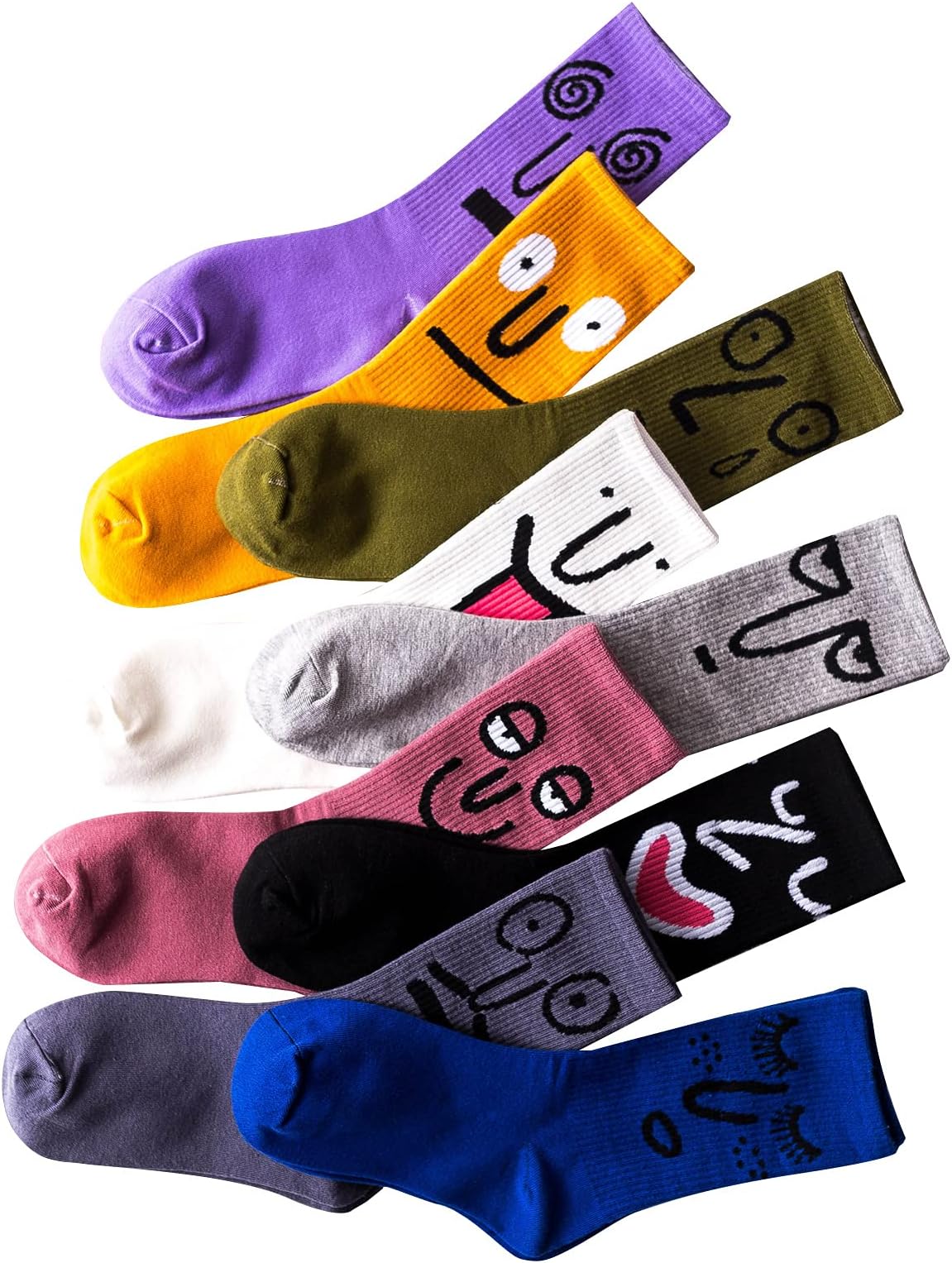 9-Pack Funny Novelty Crew Socks for Men & Women – Cool Graphic Cotton Blend Socks, Crazy Face Gift Socks for Holidays, Parties & Everyday Wear