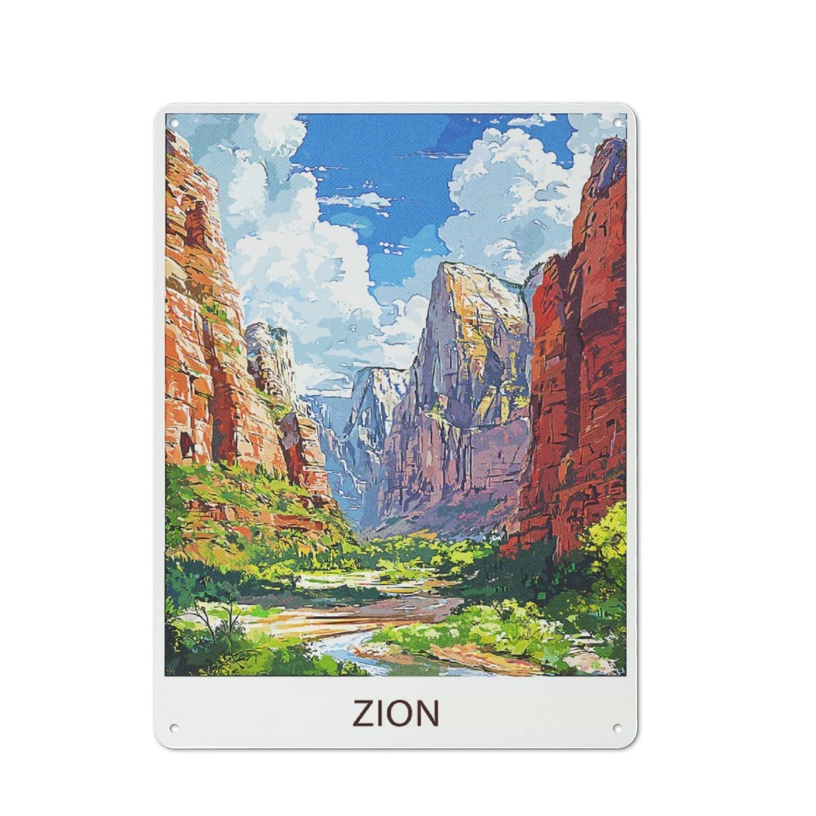 Junmoney Style-3 Creative Zion Canyon Landscape Tin Sign 40X30cm, Study Room Decor For Workspace, Cafe, Shop Or Desk Area