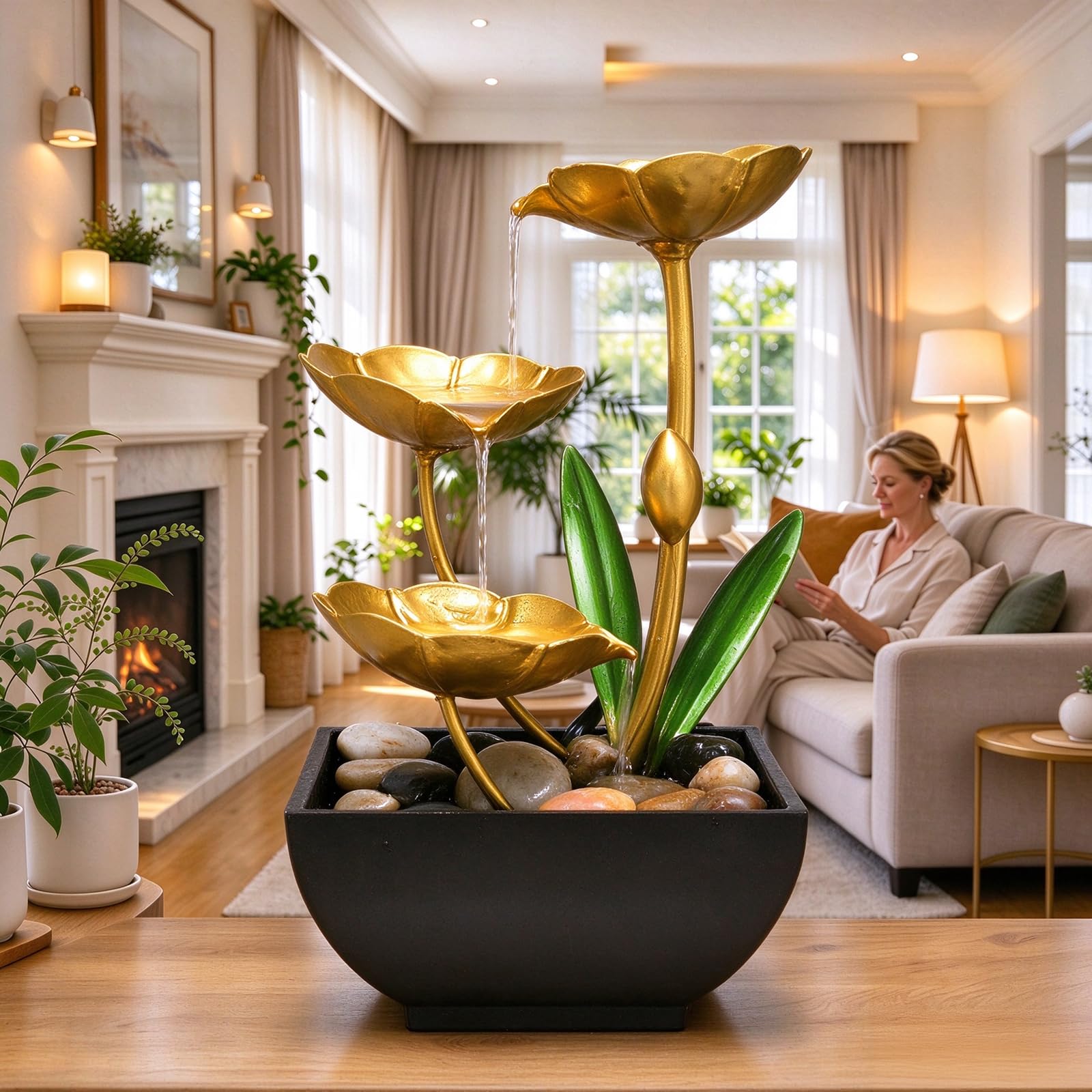 Gold Lotus Fountain - Desktop Waterfall -5