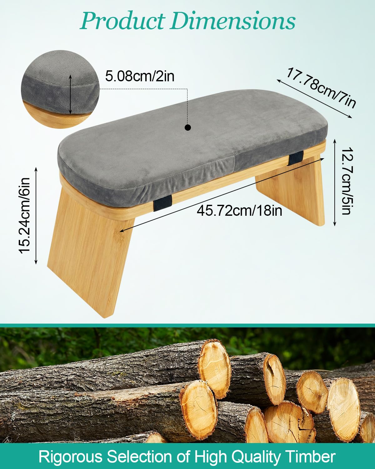 Banc de méditation avec coussin, tabouret de méditation pliable en bambou pour femme, banc de prière Seiza, banc de méditation à genoux, idéal pour la méditation, la prière, le yoga (gris)