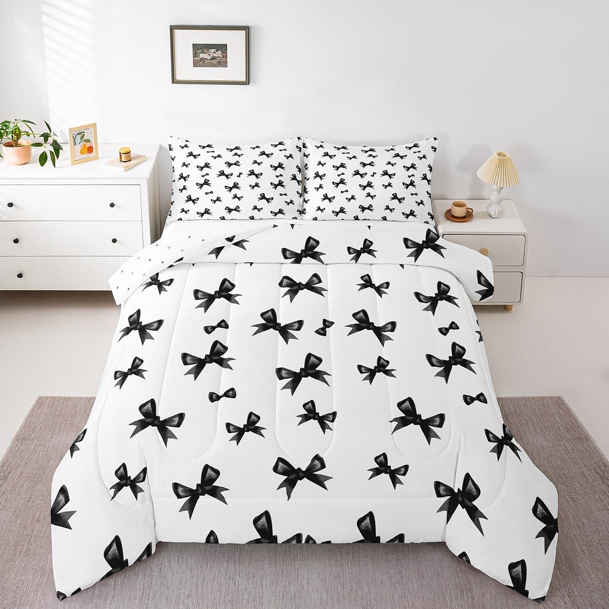 Toddler Size Coquette Bows Duvet Quilt Boys Watercolor Bow Bedding Set For Kids Women Men Ultra Soft Cute Bowknot Comforter Set Ombre Black Room Decor Bedclothes Breathable Soft Lightweight Microfiber