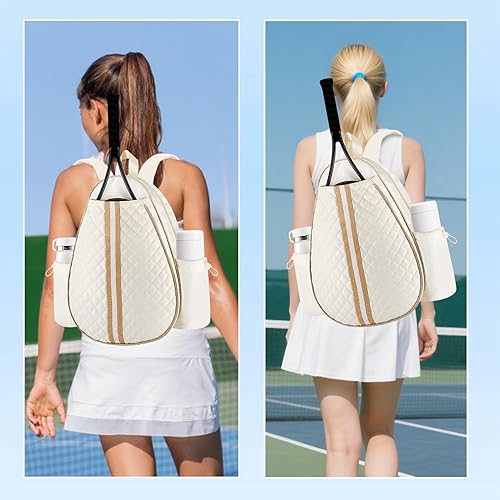 Miniatura 6 de Bolsas de tenis para mujer, acolchadas, grandes, mochila cruzada con capacidad para 2 raquetas, resistente al agua, bolsa de pickleball de un hombro