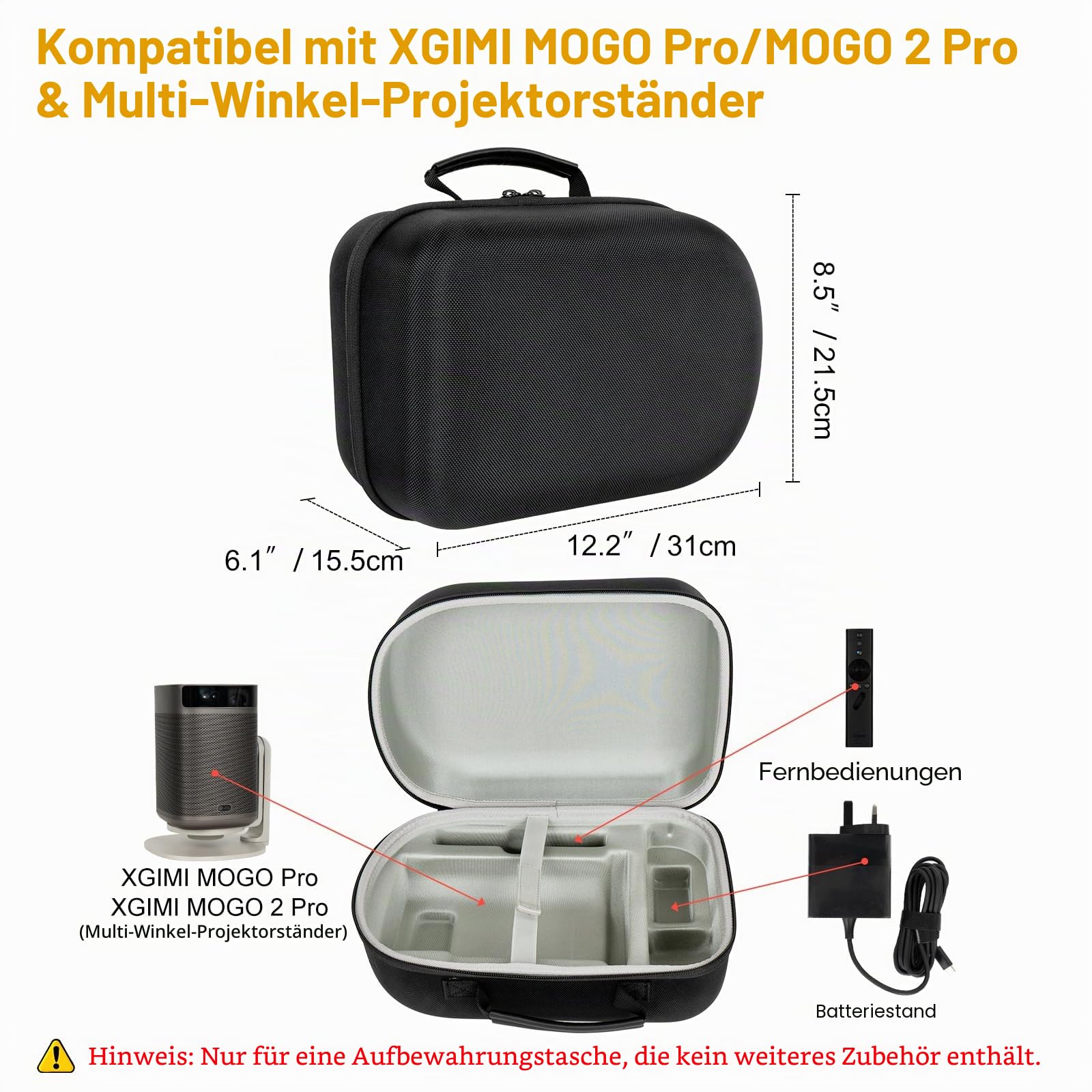XINGFUDAO Harte Tragetasche für XGIMI MoGo Pro/MoGo 2 Pro & Multi-Winkel-Projektorständer, 1080P, tragbarer Projektor, wasserdicht