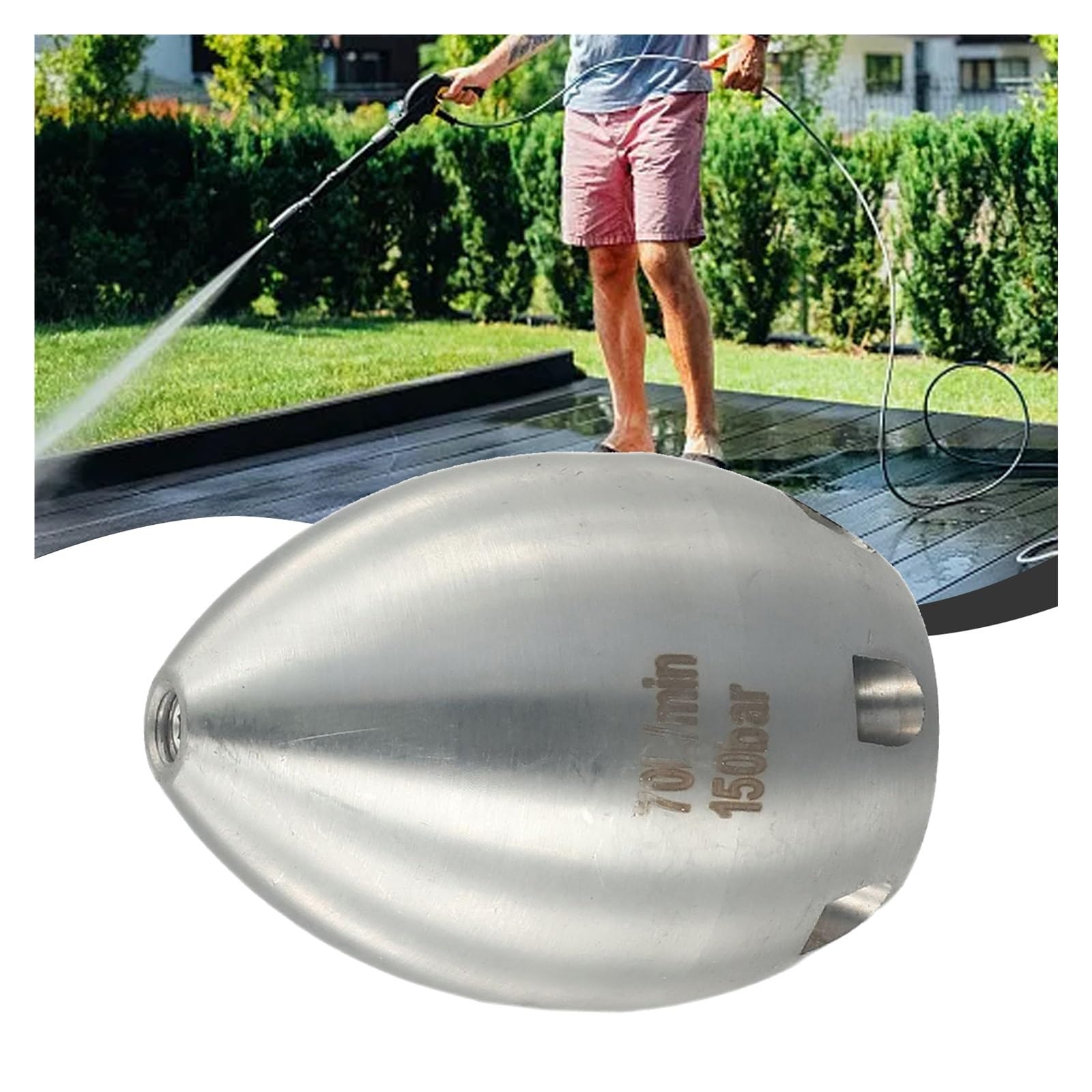 Ugello a getto ad alta pressione in acciaio inossidabile G1/2" Accessori for dragaggio fognario for testa di pulizia for tubi da giardino for impieghi gravosi(E)