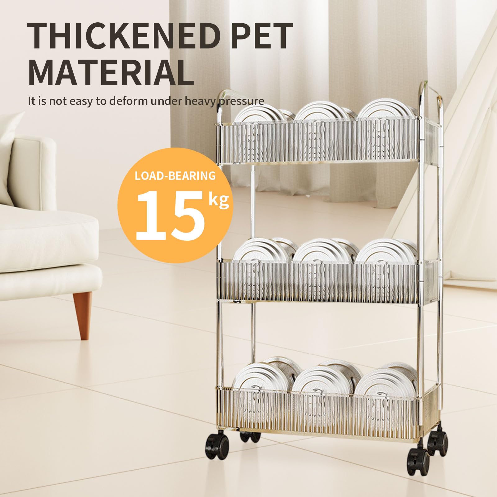 WMYYLX 3-Tier Rolling Storage Cart - Clear Bathroom Organizer Transparent Acrylic Trolley for Office Living Room - Image 4