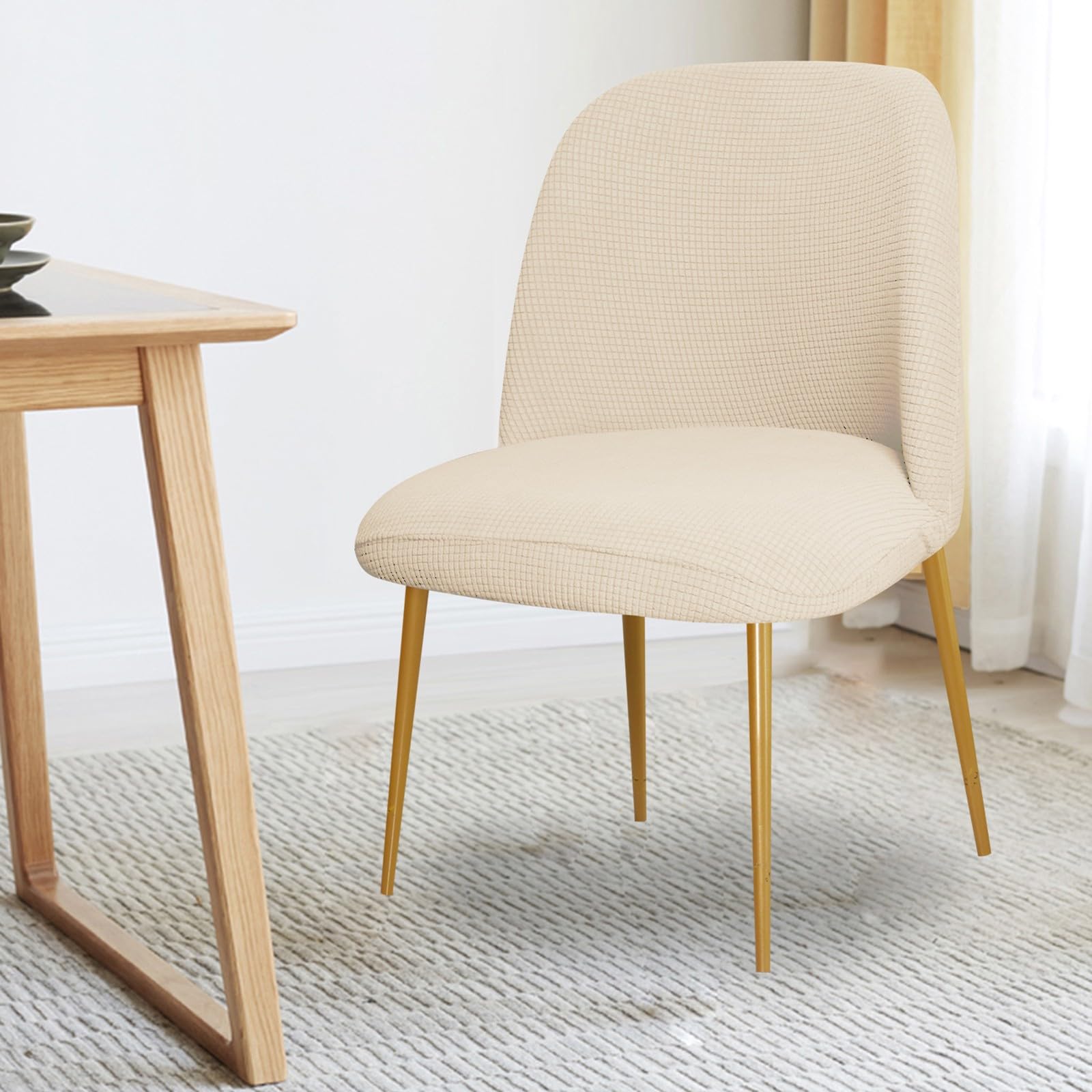 Coprisedie per Sala da Pranzo Set di 1/2/4/6,Morbidi Elasticizzati Coprisedie da Cucina Senza Braccioli con Schienale Curvo,Lavabili e Rimovibili,per Soggiorno e Camera da Letto(Natural,6 Set)