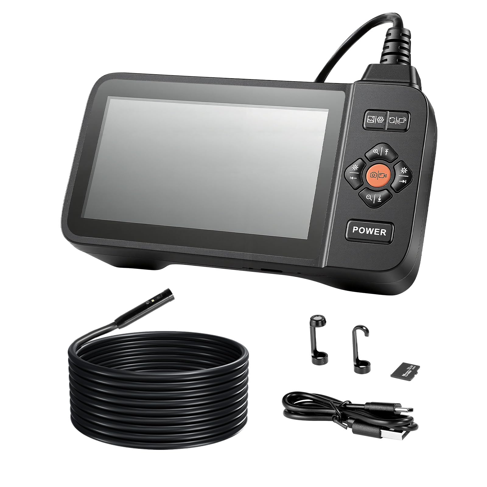 VEVOR Triple Lens Endoskopkamera mit 4,5 Zoll Bildschirm, 3000mAh Akku Inspektionskamera mit 5m Kabel 8X Zoom 180° Bildrotation IP67 Wasserdicht, 8mm Industrie Endoskop mit LED für Auto Rohre Abfluss