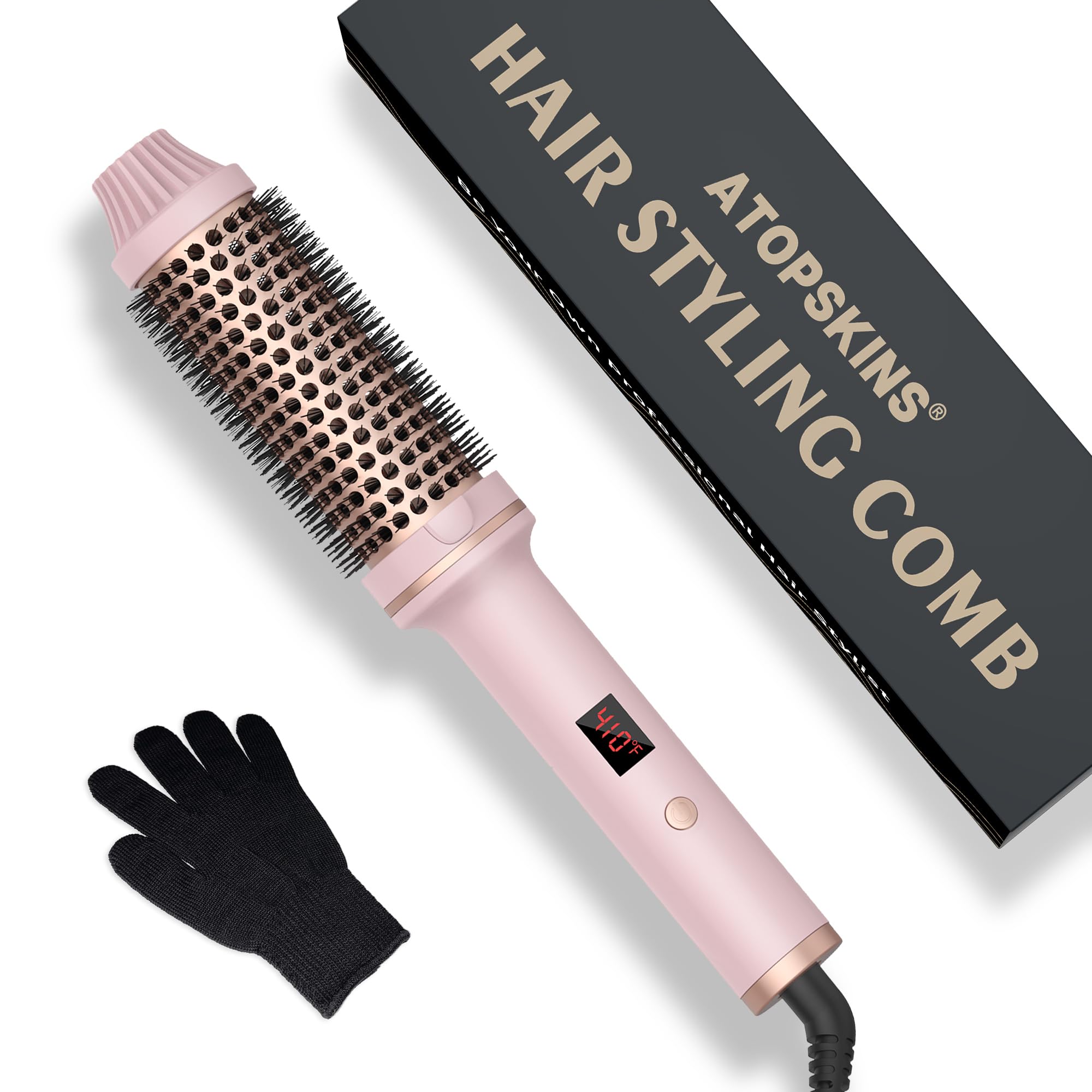 Thermal Brush, 1.5 Inch Curling Iron Brush Volumizing Brush Heated Round Brush Ceramic Tourmaline Ionic Curling Comb Dual Voltage Travel Curling Iron with Brush, LCD Display, 10 Temperature Settings