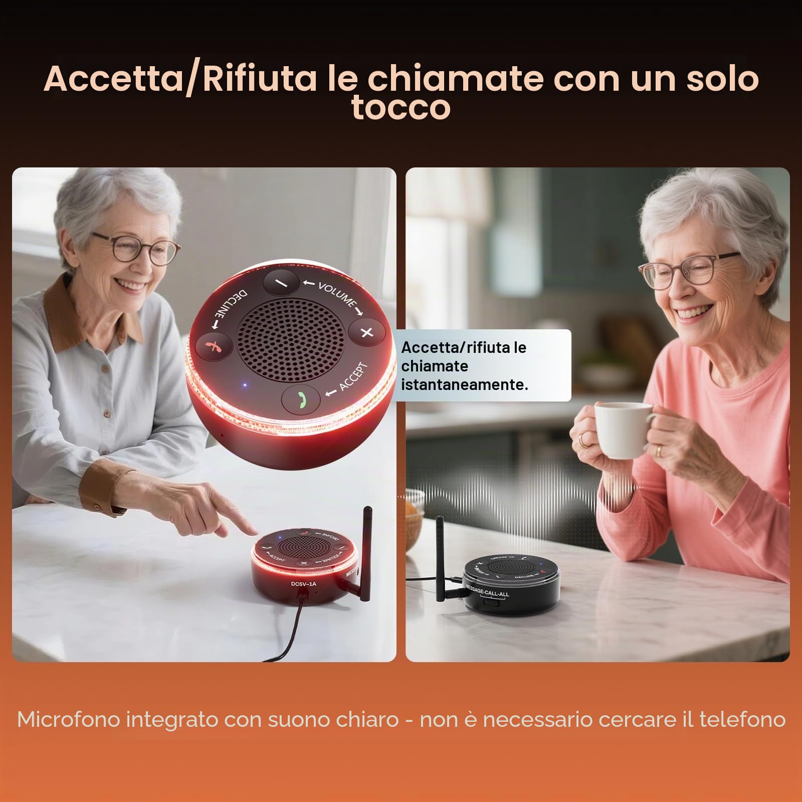 Amplificatore e lampeggiatore per telefono cellulare, 116 dB, ultra forte e luminoso rosso-blu, risposta/rifiuto, accoppiamento wireless per problemi di udito/anziani/dormienti profondi/spazi rumorosi