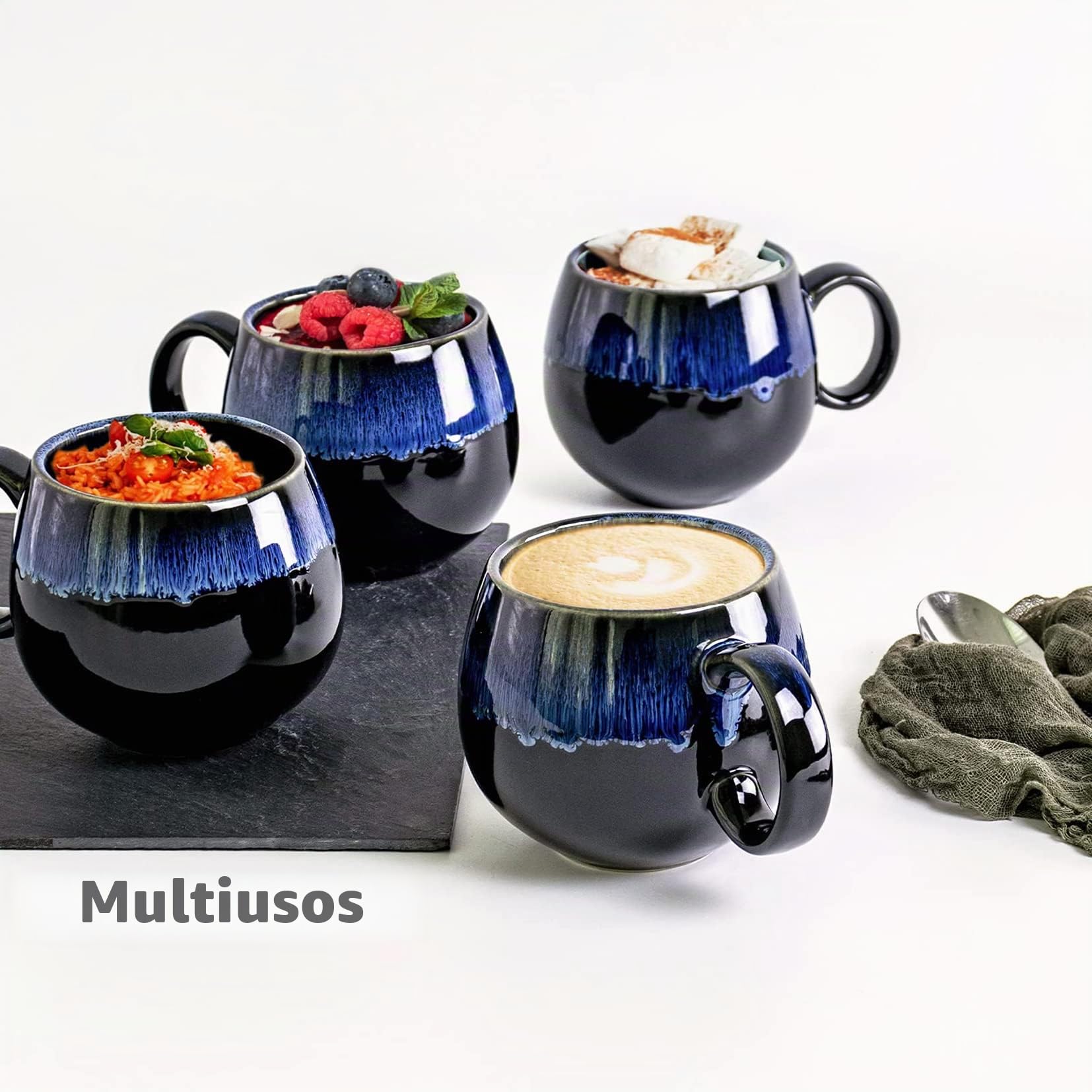 UNICASA Taza de Cerámica, Juego de Tazas Café de 4 Piezas, Tazas Redondas de Té en Color Azul, Vajilla para 4 Personas, Servicio de Café - Juego de Tazas de 4 Piezas