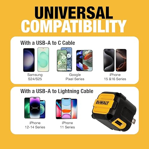 Miniatura 3 de DEWALT Cargador de pared USB de 2 puertos, cargador de lugar de trabajo NeverBlock, adaptador de CA de alimentación dual de 5 V 2.1 A, cubo de