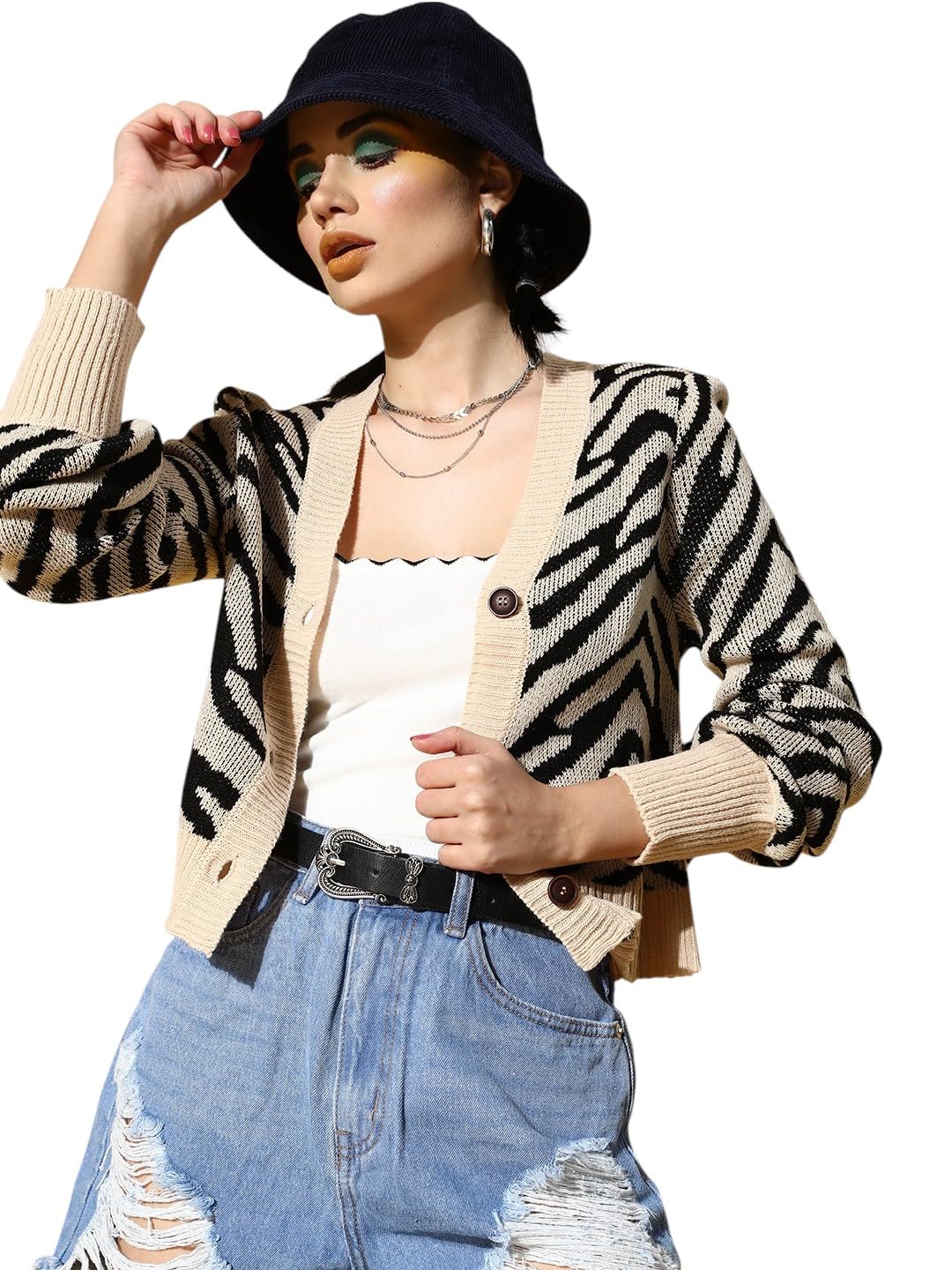 sassafras Women's Acrylic V-Neck Sweater (SFSWSH7312 Beige-picture-17