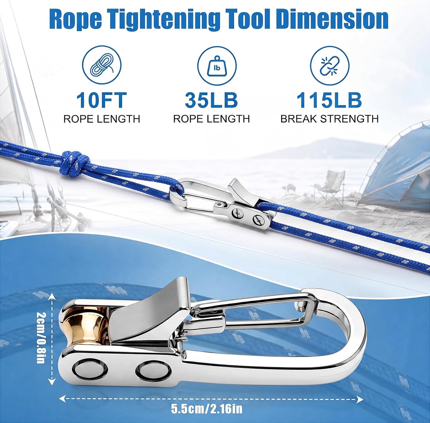 12 Pack Rope Tightening Tools, Rope Tensioner with Locking, Blue image 2