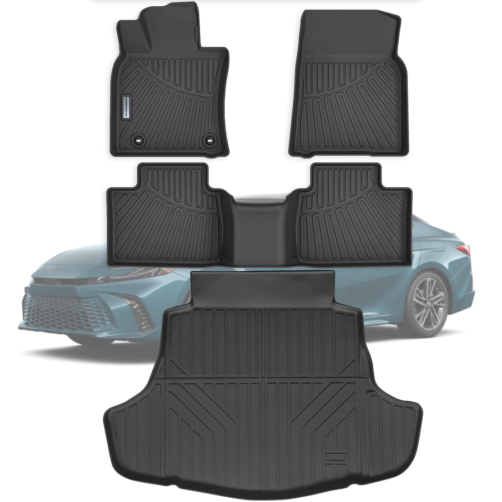 SANBAN-AXE Floor Mats & Trunk Mat for 2025 2026 Toyota Camry,TPE All Weather Protection 1st & 2nd Row Car Floor Liners Front & Cargo Liners
