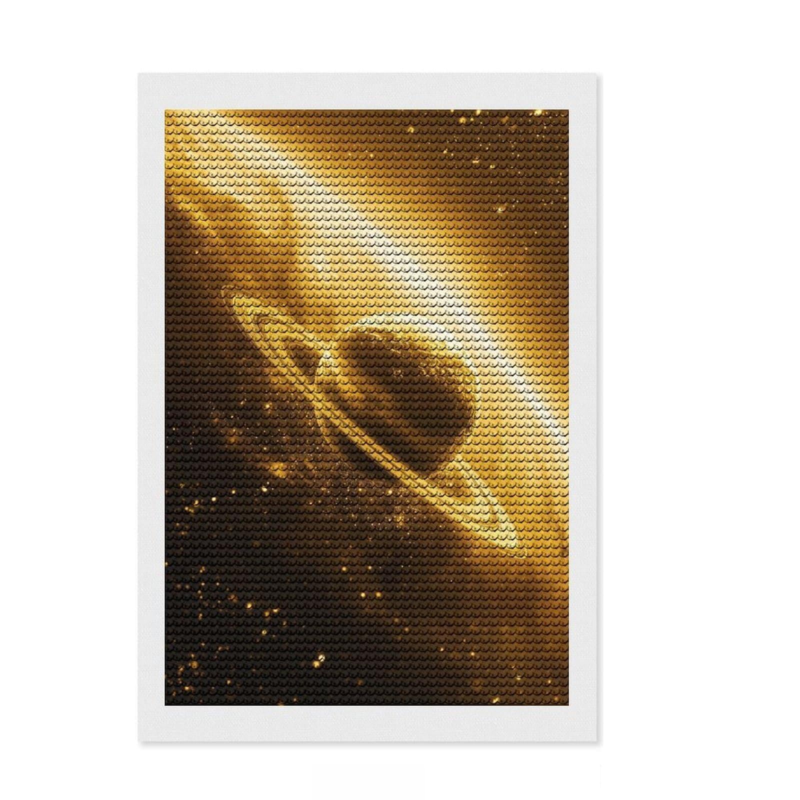 Junmoney Golden Saturn Diamond Painting Canvas Set 8"x12", for Teens, Satisfying Creative Project, Christmas Gift, Farmhouse Decor