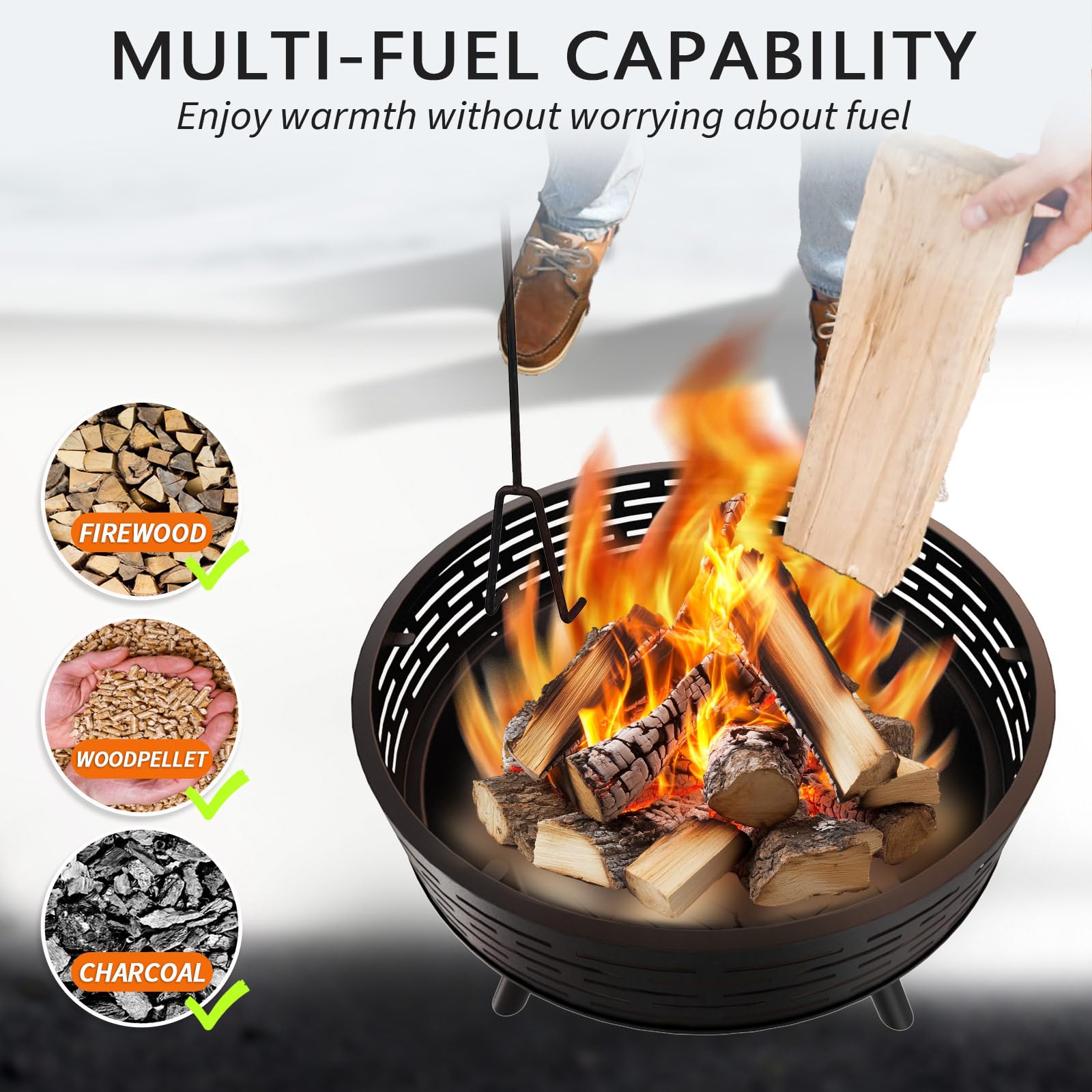 Braciere da 58,4 cm con griglia e coperchio, in ghisa resistente, braciere a legna per riunioni di falò, barbecue, tavolo, braciere per patio esterno, campeggio, cortile, picnic
