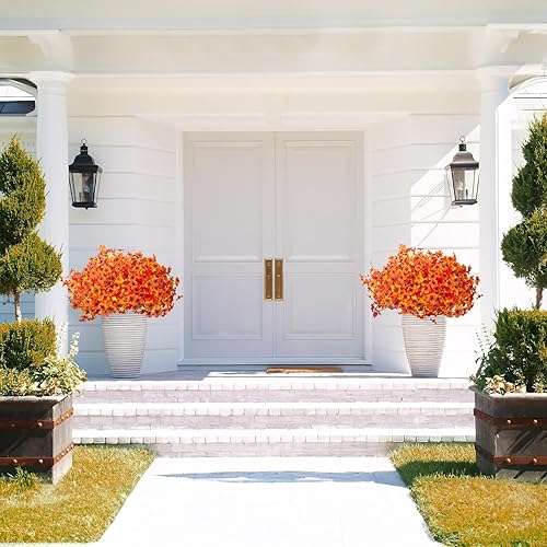 Miniatura 4 de 16 paquetes de flores artificiales de otoño para exteriores, plantas falsas resistentes a los rayos UV, plantas de plástico, arbustos para el hogar,