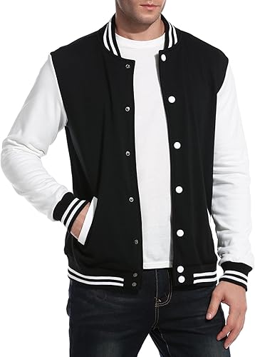 Miniatura 2 de COOFANDY - Chaqueta universitaria de moda para hombre, informal, ajustada y de algodón, chaqueta del equipo, de béisbol, cazadora