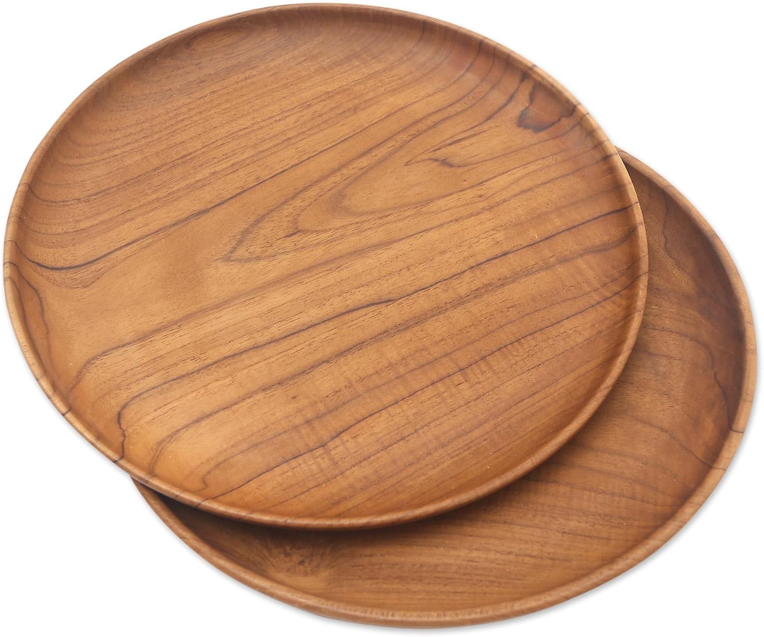NOVICA Artisan Handmade Ref Teak Wood Dinner Plates from Bali Pair 11 Inch Brown Indonesia Tableware Dinnerware Natural Materials [ 0.8in H x 11in Diam.]