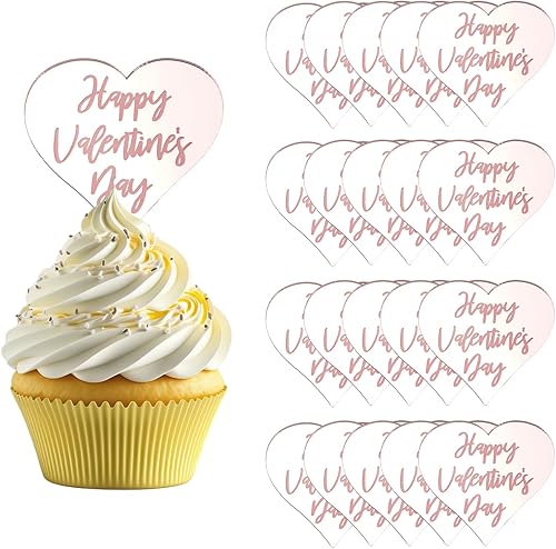URROMA Decoración para cupcakes de feliz día de San Valentín, 20 piezas de oro rosa con temática de amor dulce para el día de San Valentín para baby
