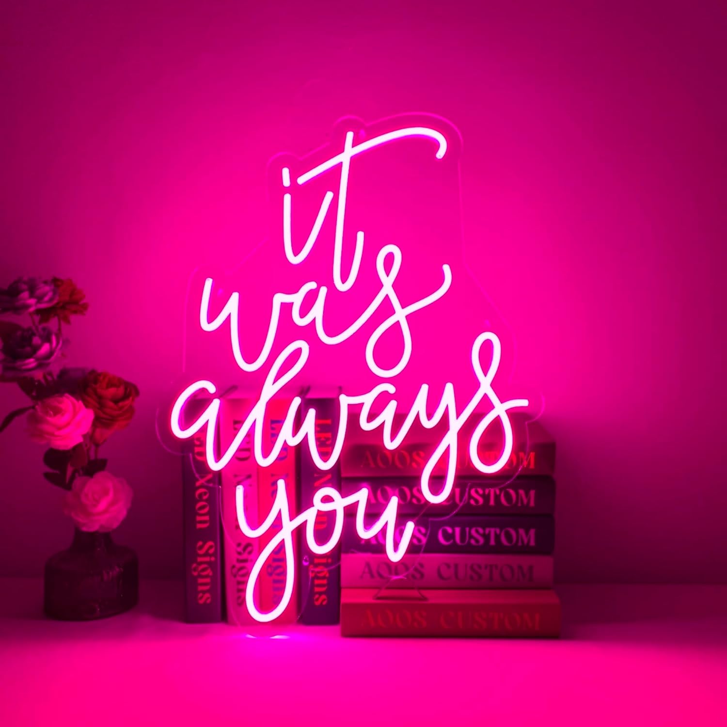 Custom LED Neon Wedding Sign with Dimmer Switch, Wedding Neon Sign for Reception Backdrop, Light Up Neon Wall Decor for Engagement Party, Bridal Shower, Anniversary Photo Booth Decor ( It Was Always You ) 24"x18"