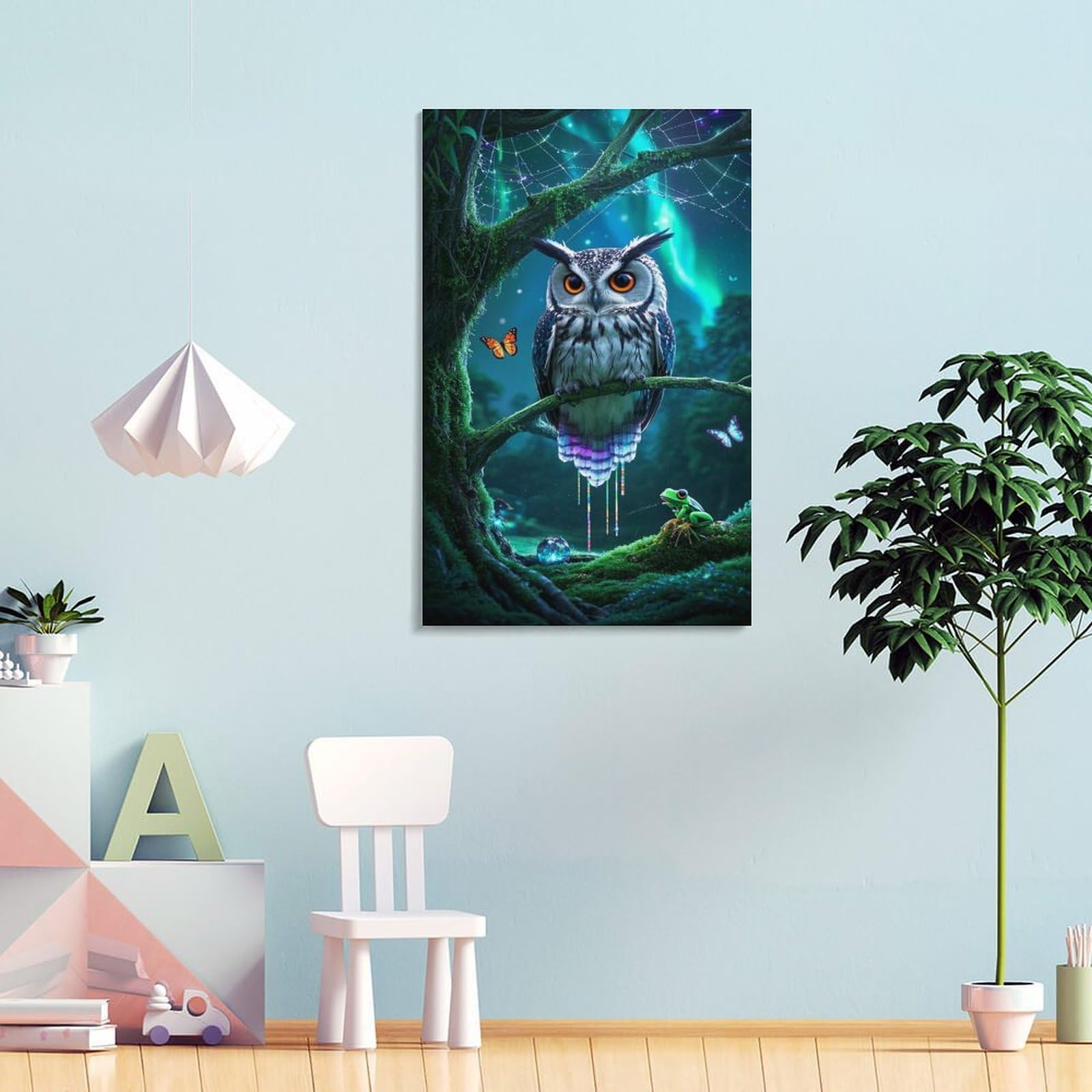 ZHUICHENG Plakat / sowa Grafika ścienna 3D szara sowa - abstrakcyjny obraz na płótnie do salonu i biura. Stabilne kolory i bez skomplikowanej konserwacji, odważny współczesny design 16 x 24 cali (40 x