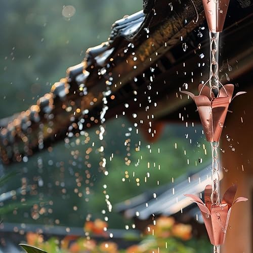 Miniatura 7 de Topadorn Cadena de lluvia de lirio de cobre puro, cadenas de lluvia decorativas para decoración de campana, 8-12 de longitud