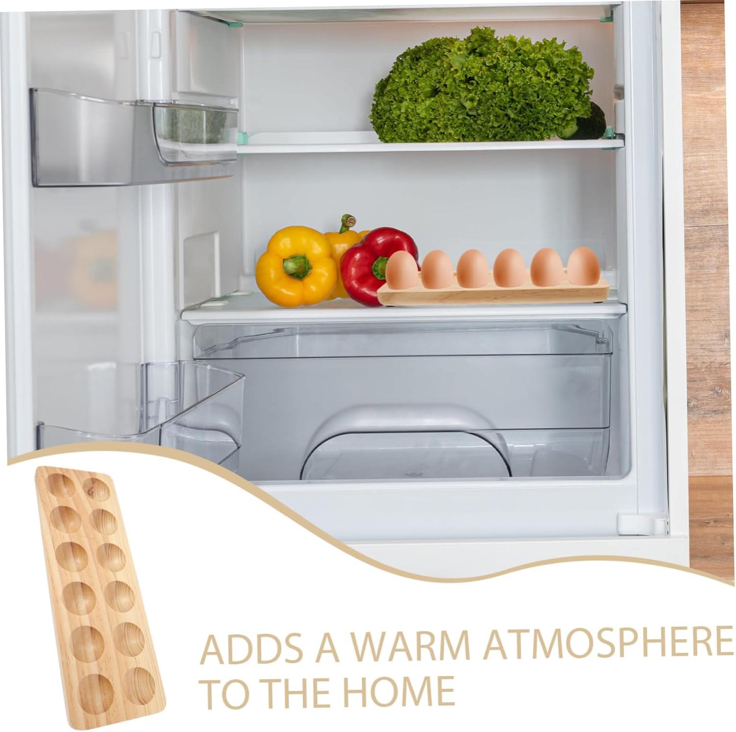 12-Cavity Wooden Egg Holder Rack Rustic Style Egg Storage Tray for Kitchen Countertop Stackable Design for Refrigerator Organization and Display