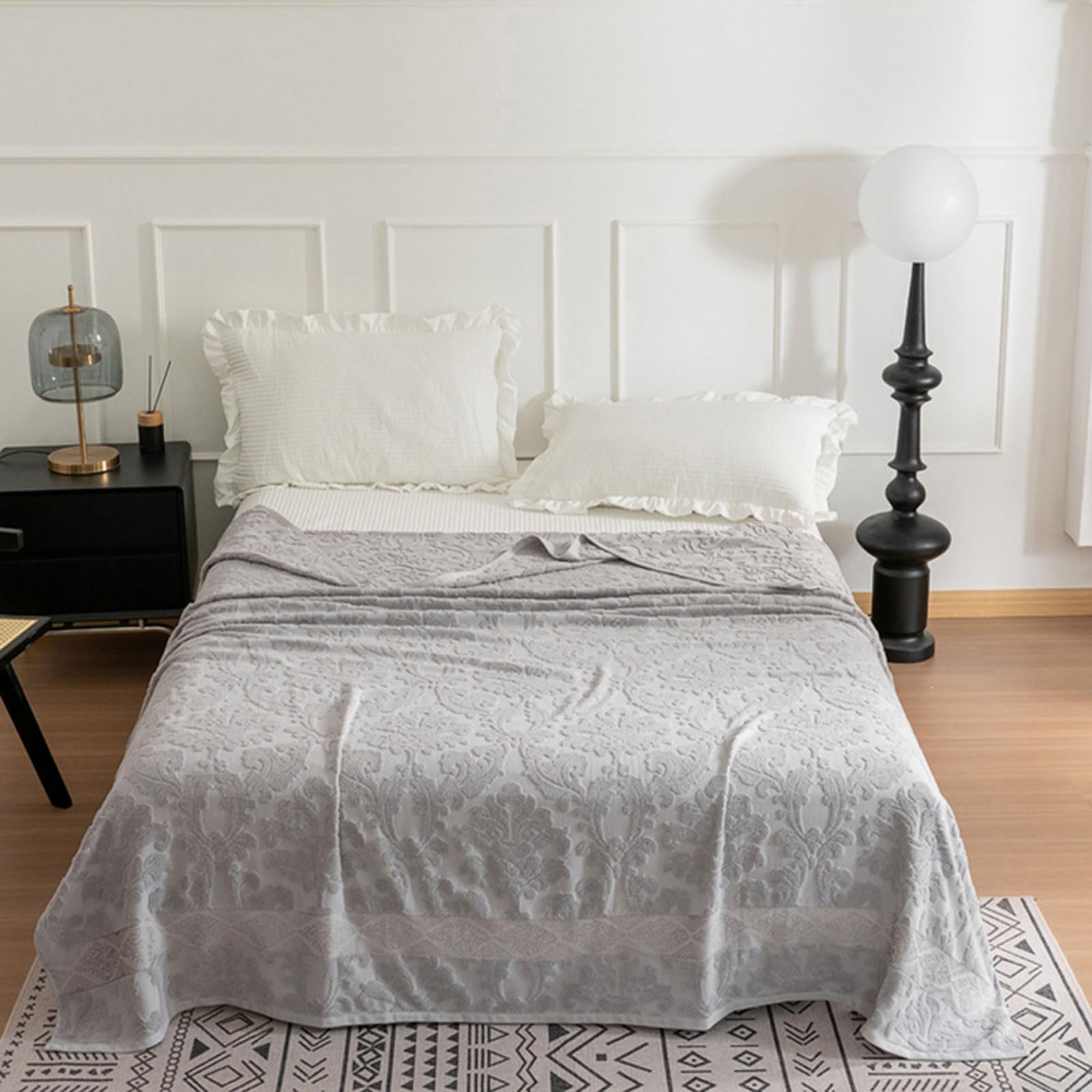 Xrare Jacquard Throw Blanket, Thin Cotton Blanket, King Size, For Sofa Bed Naps, Grey 200x230cm