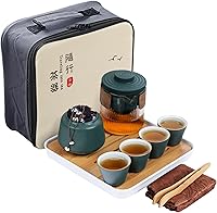 Vista 7 de fanquare Juego de té chino de cerámica negra Kungfu, juego de té portátil japonés con bandeja, juego de té de viaje con tetera