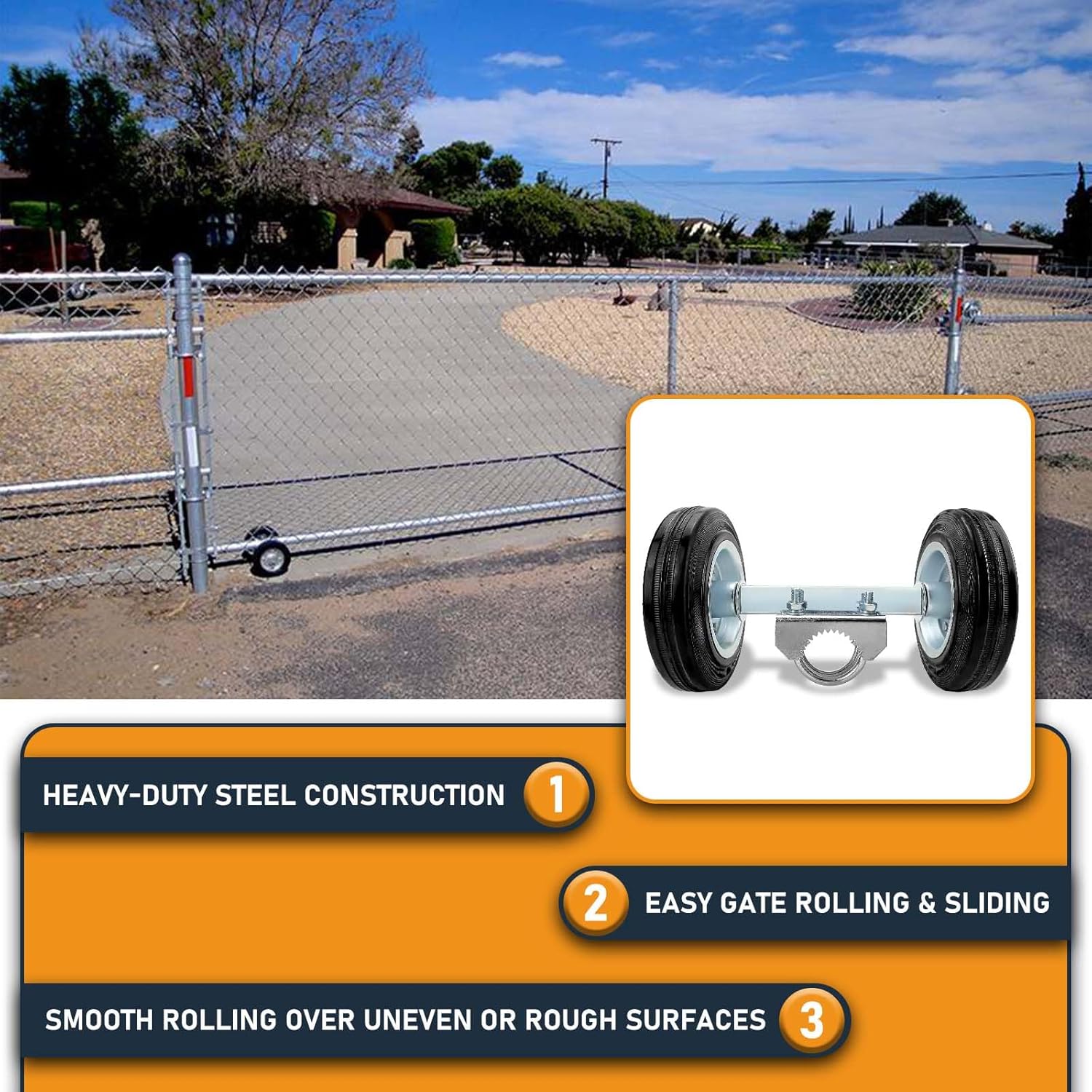 6-Inch Heavy Duty Sliding Gate Casters - Solid Rubber Wheels for Chain Link Fence Rolling, Metal Tube & Driveway Gates