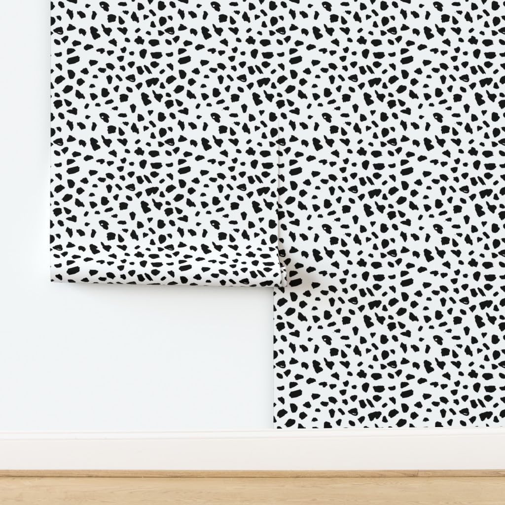 Peel & Stick Wallpaper 3ft x 2ft - Black White Abstract Dalmatian Spots Dots Leopard Animal Skin Trendy Gender Neutral Geometric Print Custom Removable Wallpaper by Spoonflower
