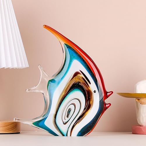 Miniatura 4 de XMGZQ Figuras de peces de vidrio naranja soplado a mano para decoración del hogar, pisapapeles artísticos de vidrio marino, adornos coleccionables