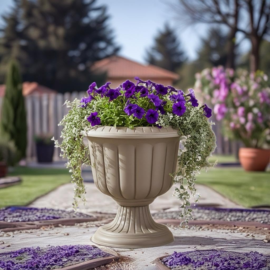 Jardinière taupe gracieuse sur pied - 60cm - 47L résistante aux UV - Pot à épices rond - Jardinière - Nergiz
