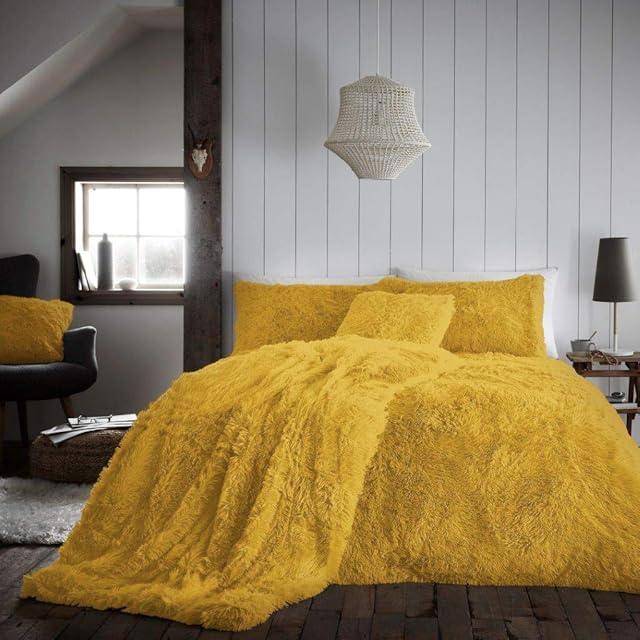 KOLLACHE Hug & Snug Fleece Cuddles Duvet Cover Set Teddy Thermal Cosy Warm Quilt with Matching Pillowcase Bedding Set Size : Single Colour: Ochre