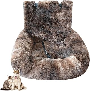 Cama para perro para coche, asiento de coche, cama para perro con cojín extraíble y correas de seguridad, asiento de seguridad esponjoso para perros grandes y pequeños, para autos/SUV/camiones (marrón