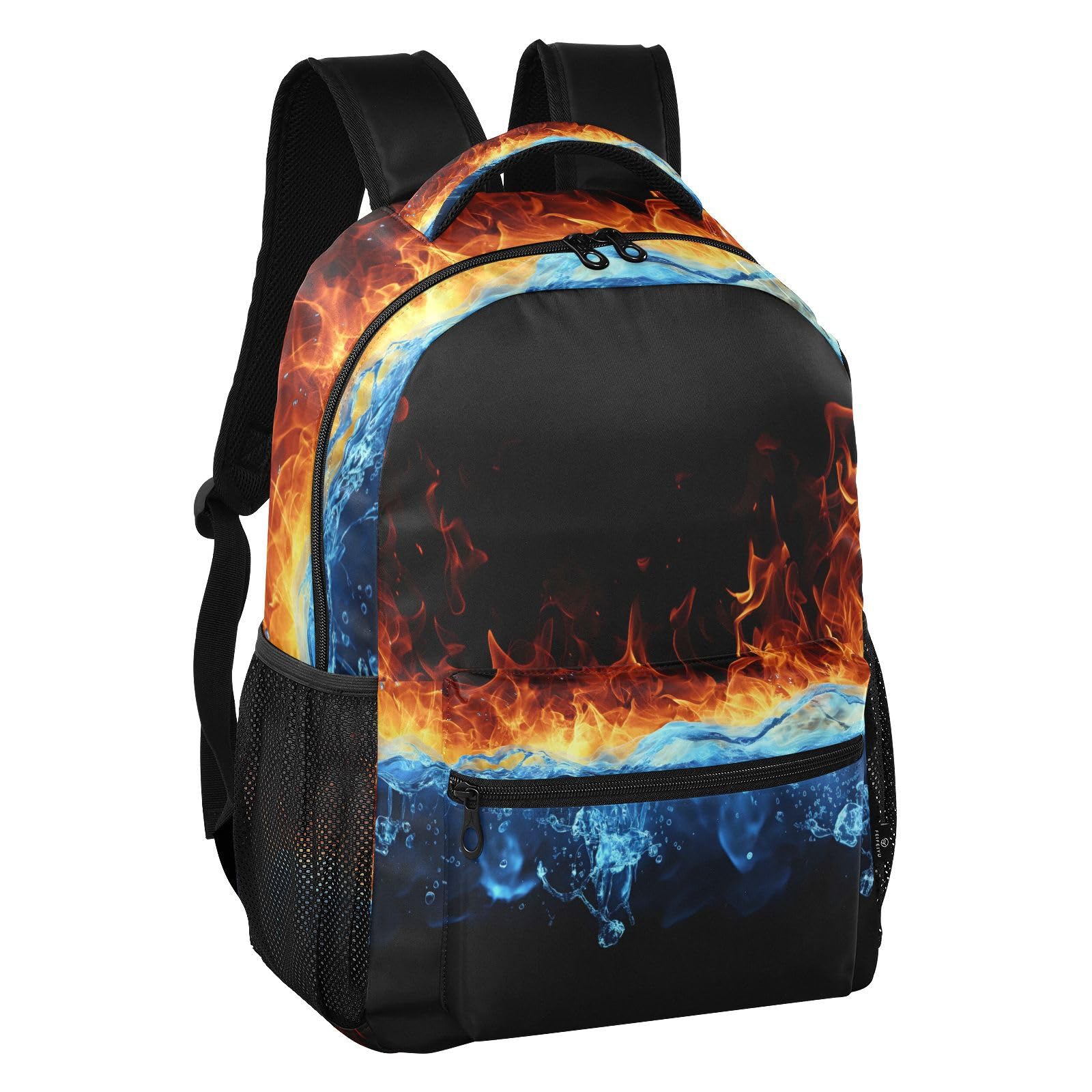 Mnsruu Zaino da viaggio per computer portatile, zaino impermeabile e leggero, per la scuola, per ragazzi, ragazze e adulti, Acqua Fuoco, M, Casual