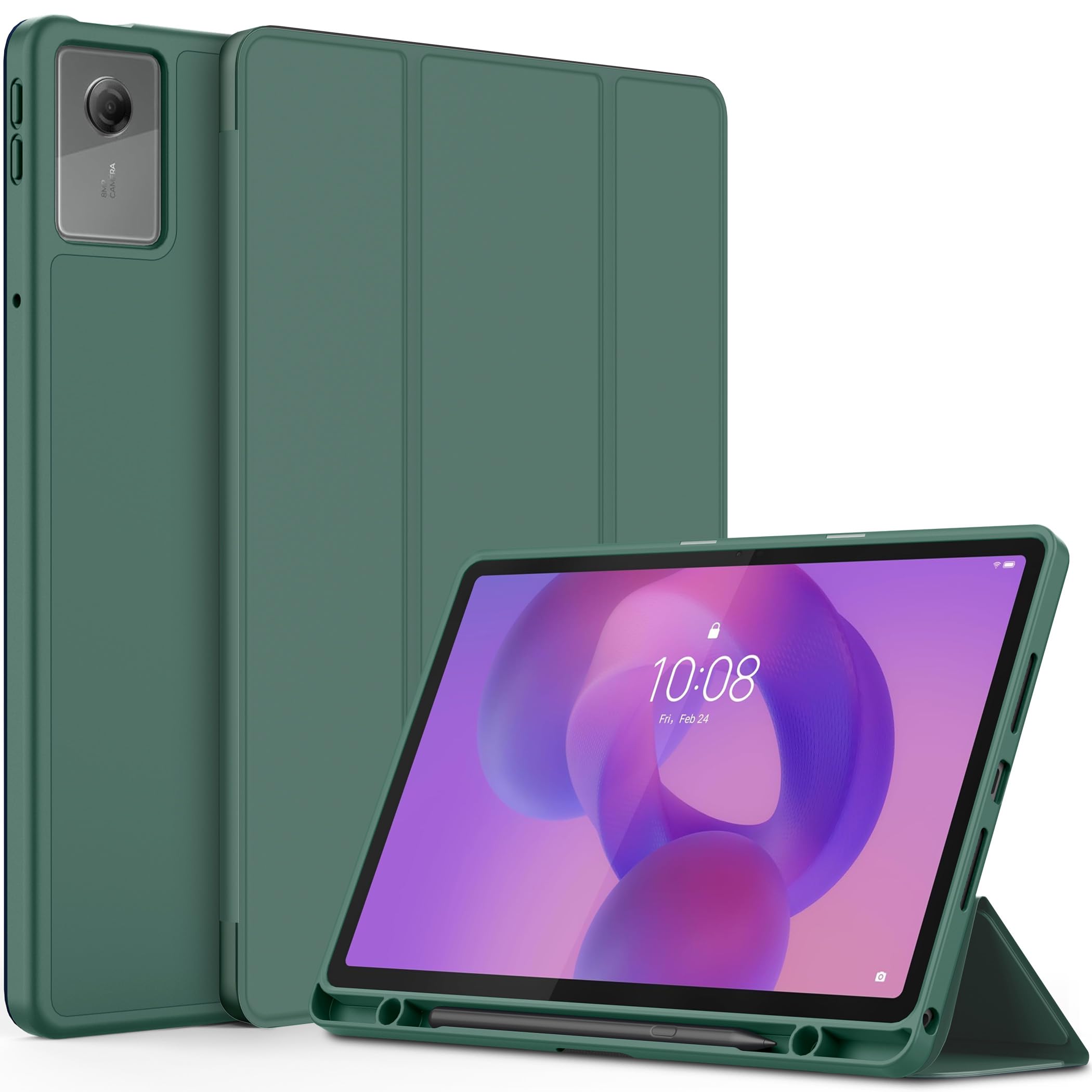 EasyAcc Custodia per Idea Tab 2025 da 11 pollici con portapenne (TB-336ZU TB-336FU), custodia protettiva sottile con supporto, in ecopelle, colore: verde scuro
