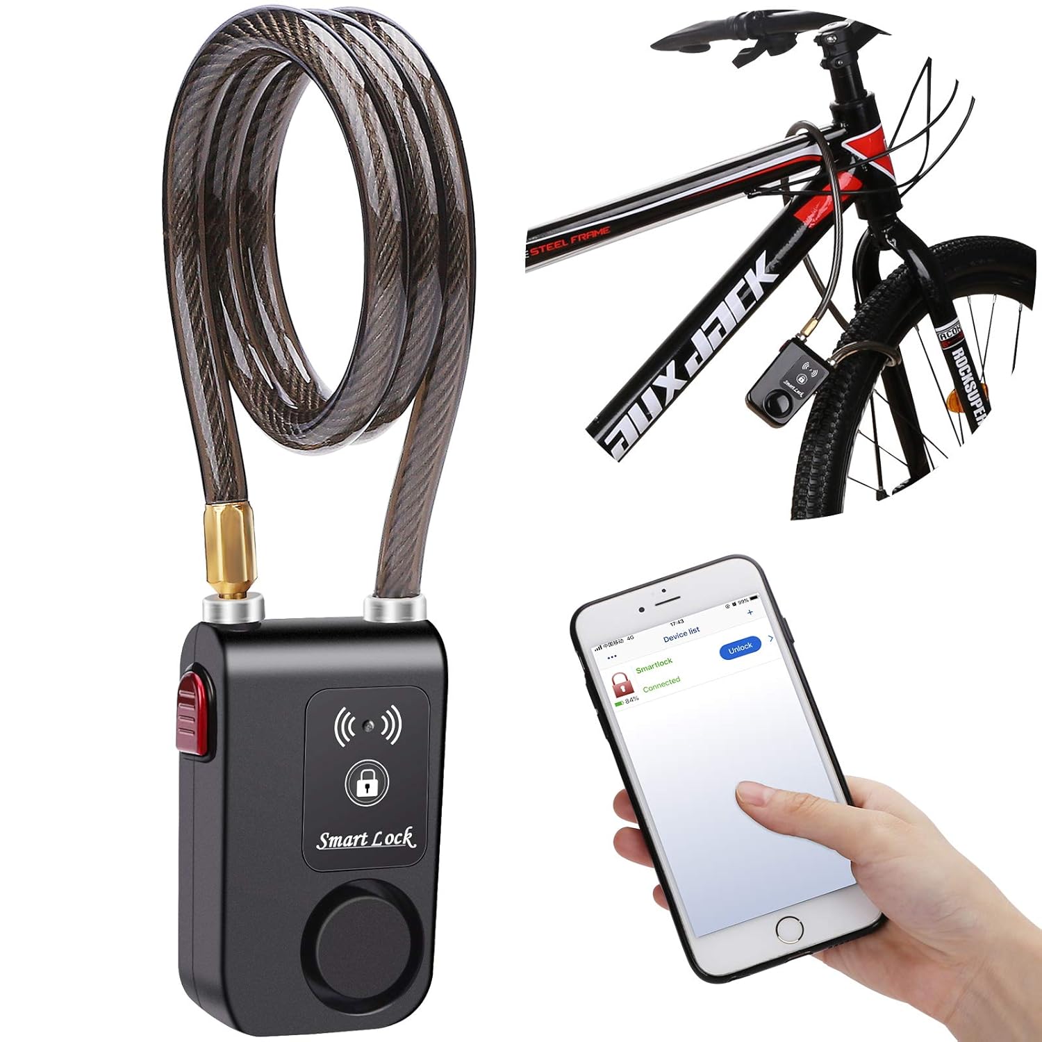 wsdcam Bluetooth Bike Lock Alarm 110dB Universal Security Smart Bike