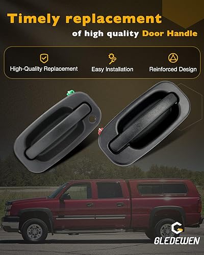 Miniatura 12 de Juego de manijas de puerta exteriores, compatible con Chevy Silverado Suburban Tahoe Avalanche 1999-2007, GMC Sierra Yukon, Cadillac Escalade